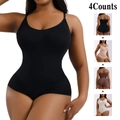 Set of 4 seamless high-waist body shapers in black, beige, brown, and ivory colors - 3XL / Black, Nude, Brown and Cold Gray Combo
