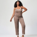 Ensemble pyjama grande taille mocha avec caraco en dentelle et pantalon à cordon - 3XL / Haut Et Bas (Style Caraco Pantalon) / Café Clair