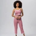 Ensemble pyjama en maille côtelée rose poudré avec dentelle blanche et cordon de serrage - 3XL / Haut Et Bas (Style Caraco Pantalon) / Rose rosé