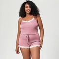 Ensemble pyjama grande taille rose poudré en maille côtelée avec dentelle et cordon - S / Haut Et Bas (Style Caraco Short) / Rose rosé