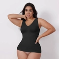 Women's plus size black V-neck slimming bodysuit with seamless shaping technology - S / Black