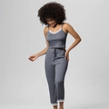 Ensemble pyjama gris côtelé pour femme avec bordure en dentelle et pantalon à cordon - 3XL / Haut Et Bas (Style Caraco Pantalon) / Gris Bleu Foncé