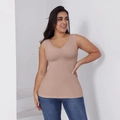 Seamless V-neck slimming bodysuit vest in beige, high elasticity shapewear for women - S / Nude