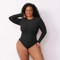 Slim-fit black long-sleeve bodysuit with a crew neck and body-shaping compression fabric - S / Black