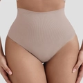 Seamless high waisted tummy control thong in light coffee color for women - S / Thong / Nude
