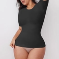 Camiseta negra ajustada de manga corta con cuello redondo para mujer para realzar la figura - S / Negro