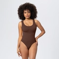 Body modellante marrone caffè senza maniche in maglia a costine elasticizzata - 3XL / Marrone