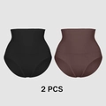 Set of 2 high-waisted seamless tummy control panties in black and deep coffee colors - Black & Brown