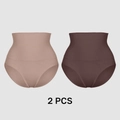 Set of 2 high-waisted seamless shaping panties in beige and coffee colors for tummy control - Nude And Brown