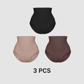 Set of 3 high-waisted tummy control shaping panties in black, nude and dark coffee brown - Black Nude And Brown