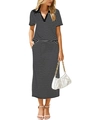 Detail of black and white striped knit two-piece set with V-neck top and high waist skirt - S / Black