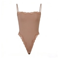 Sleeveless nude bodysuit with delicate lace trim and adjustable spaghetti straps - 3XL / Khaki