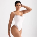 White ribbed bodysuit for women with delicate lace trim and thin spaghetti straps - 3XL / Milk Color