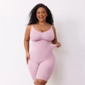 Seamless light purple shapewear bodysuit with thin straps and slimming tummy control - S / Pink (Removable Straps Boyshorts)