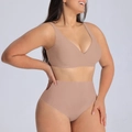 Set lingerie taglie forti senza cuciture color carne con reggiseno senza ferretto e slip - M / Caffellatte