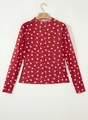 Top in rete rosso scuro a pois bianchi, con collo alto e maniche lunghe trasparenti - Borgogna