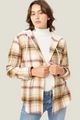 Women's plaid hooded shacket jacket in yellow and cream yellow flannel fabric - S / Apricot