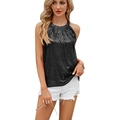 Top all'americana con paillettes nere da donna con finitura lucida per le feste - S / Nero