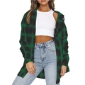 Camicia di flanella a quadri verdi e neri da donna con maniche lunghe e chiusura a bottoni - S / Verde