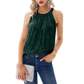 Top a lupetto con paillettes verde scuro da donna, senza maniche e perfetto per le feste - S / Verde Scuro