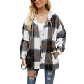 Women's plaid hooded shacket with oversized checks and brown buttons in a casual style - S / Black and Red Plaid