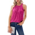 Haut de fête chic à paillettes rose fuchsia sans manches pour femme avec jean - Rose rouge