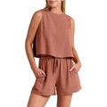 Completo estivo da donna con crop top senza maniche e pantaloncini con coulisse rosso - S / Rosso Arancio