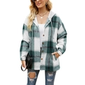 Women's green and white plaid hooded shirt jacket with buttons and side pockets - S / Green Check