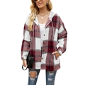 Women's oversized red and grey plaid hooded coat with classic button front and soft texture - S / Wine Red Plaid