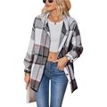 Damen Kapuzenjacke aus Flanell mit grau-weißem Karomuster und Knopfleiste für den Herbst - S / Schwarz Orange