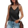 Chic black V-neck camisole for women with double spaghetti straps and a satin finish - S / Black