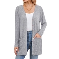 Women's loose grey long sleeve knit cardigan with buttons and dual pockets design - Gray