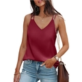 Burgundy V-neck camisole top with thin double shoulder straps and silky satin finish - S / Burgundy