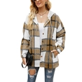 Women's plaid hooded jacket in caramel and grey check pattern with front buttons - S / Yellow Plaid