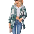 Damen Kapuzenhemdjacke mit Karomuster in Dunkelgrün, Hellgrün und Weiß Tönen - S / Grün
