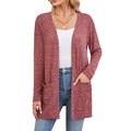 Dames vest met lange mouwen in oudroze met zakken en geribbelde stof en knoopjes - S / Rood