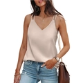 Champagne satin V-neck camisole top with thin double straps and elegant silk-like finish - S / Champagne