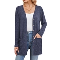 Dames gebreid vest in marineblauw, losse pasvorm met houten knopen en grote zakken - S / Koningsblauw
