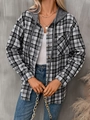 Close-up of the grey drawstring hood and black and white checkered plaid fabric texture - S / Black