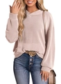 Detail of ribbed knit hooded sweatshirt with kangaroo pocket and crossover neckline - S / Off White
