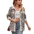 Dames corduroy jasje met luipaardprint, knoopsluiting en contrasterende details - S / Tops / Abrikoos