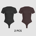 Set of 2 short sleeve bodysuits in black and dark brown with round neck and snap closure - S / Black & Brown