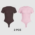 Slim fit women's bodysuit set featuring two pieces in dark brown and light pink colors - S / Brown And Pink