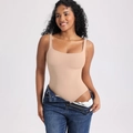 Seamless nude shapewear bodysuit with wide straps and square neck for women - S / Cami Square Neck Bodysuit (33484) / Nude