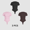 Set of 3 short sleeve bodysuits in black, pink, and dark brown with snap closure - S / Black, Pink And Brown