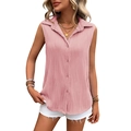 Blusa rosa sin mangas con textura ondulada y cuello de solapa para verano informal - S / Rosa