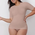 Short sleeve body shaping compression top in nude seamless knitted fabric - S / Round Neck Short Sleeve (30131) / Nude