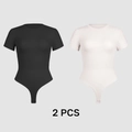 Set of 2 women's short sleeve bodysuits in black and white with snap closure - S / Black And Milk White