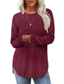 Dettaglio del tessuto a costine bordeaux, maglia a maniche lunghe con scollo rotondo e raglan - Rosso