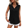 Camisa negra sin mangas con textura ondulada y botones para un look casual de verano - S / Negro
